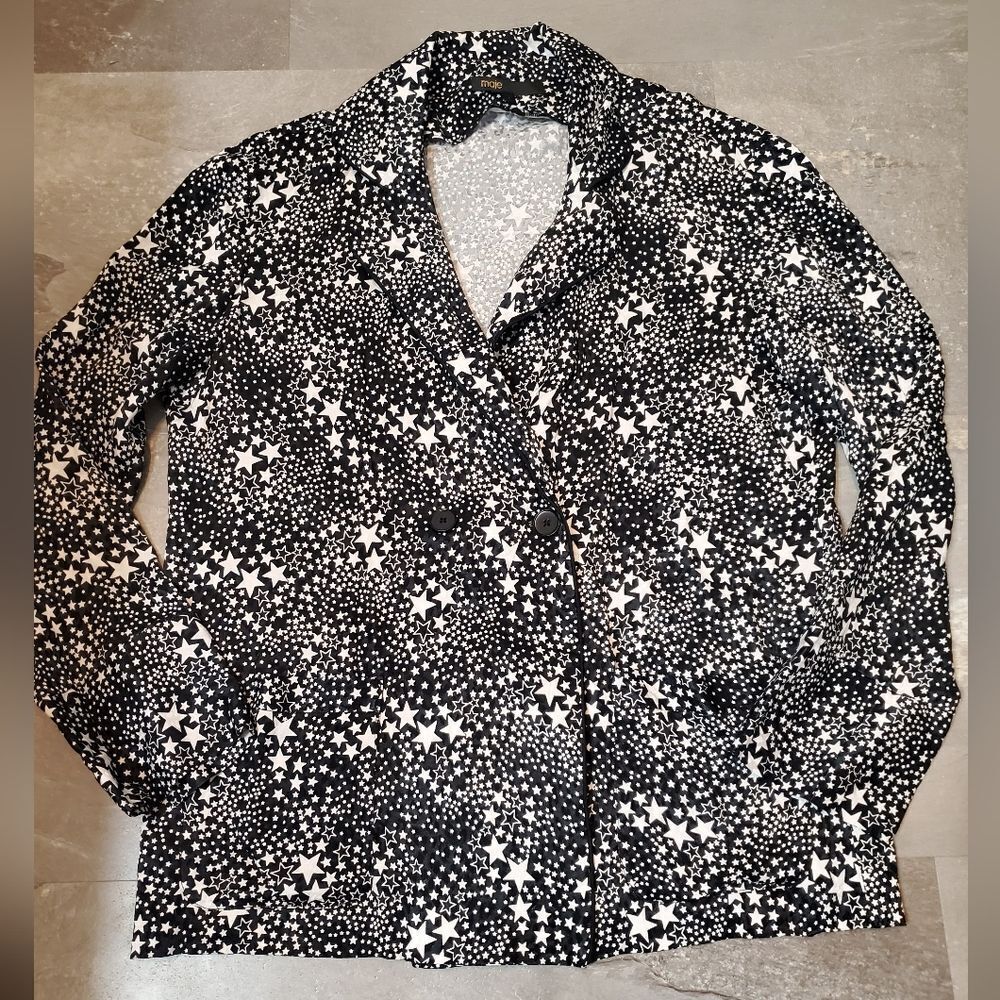 Maje black and White Star Pattern blouse. Long sleeves. Size 1 (Small).